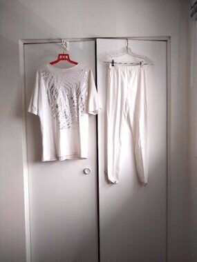 vintage 80s white animal print pant and top matching set